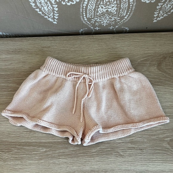 Raised by Water. Little Girls Knit Crochet Shorts in Light Peach - Picture 1 of 4